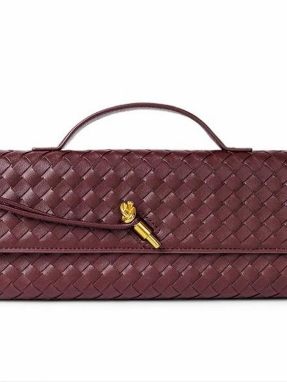 Woven Leather Top-Handle Clutch in Deep Burgundy